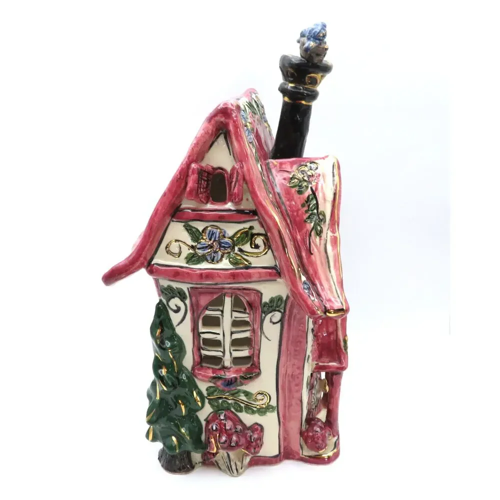 Blue Sky Clayworks Cozy Corner Tea Light House by Heather Goldminc 2000 Pink